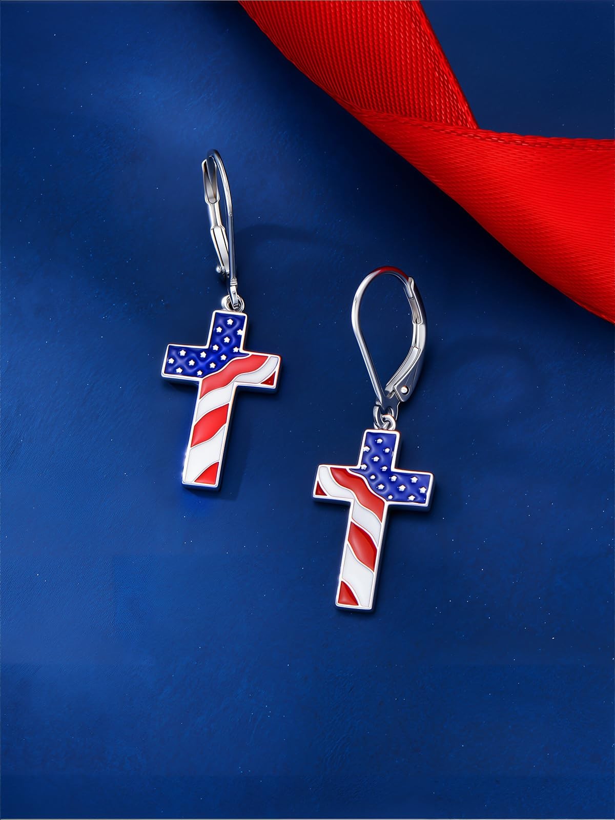 American Flag Earrings 925 Sterling Silver 4th of July Stud Earrings Red Whit…