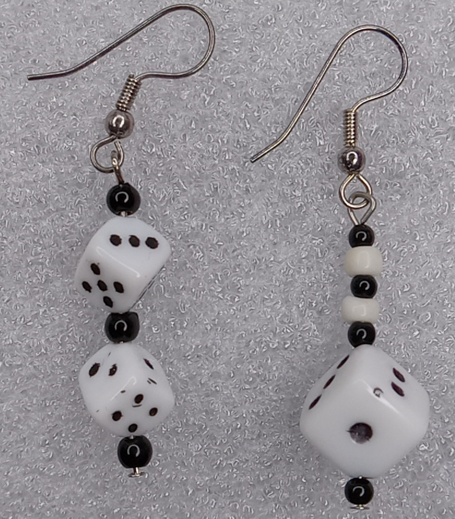 White Die Dice Pierced Earrings