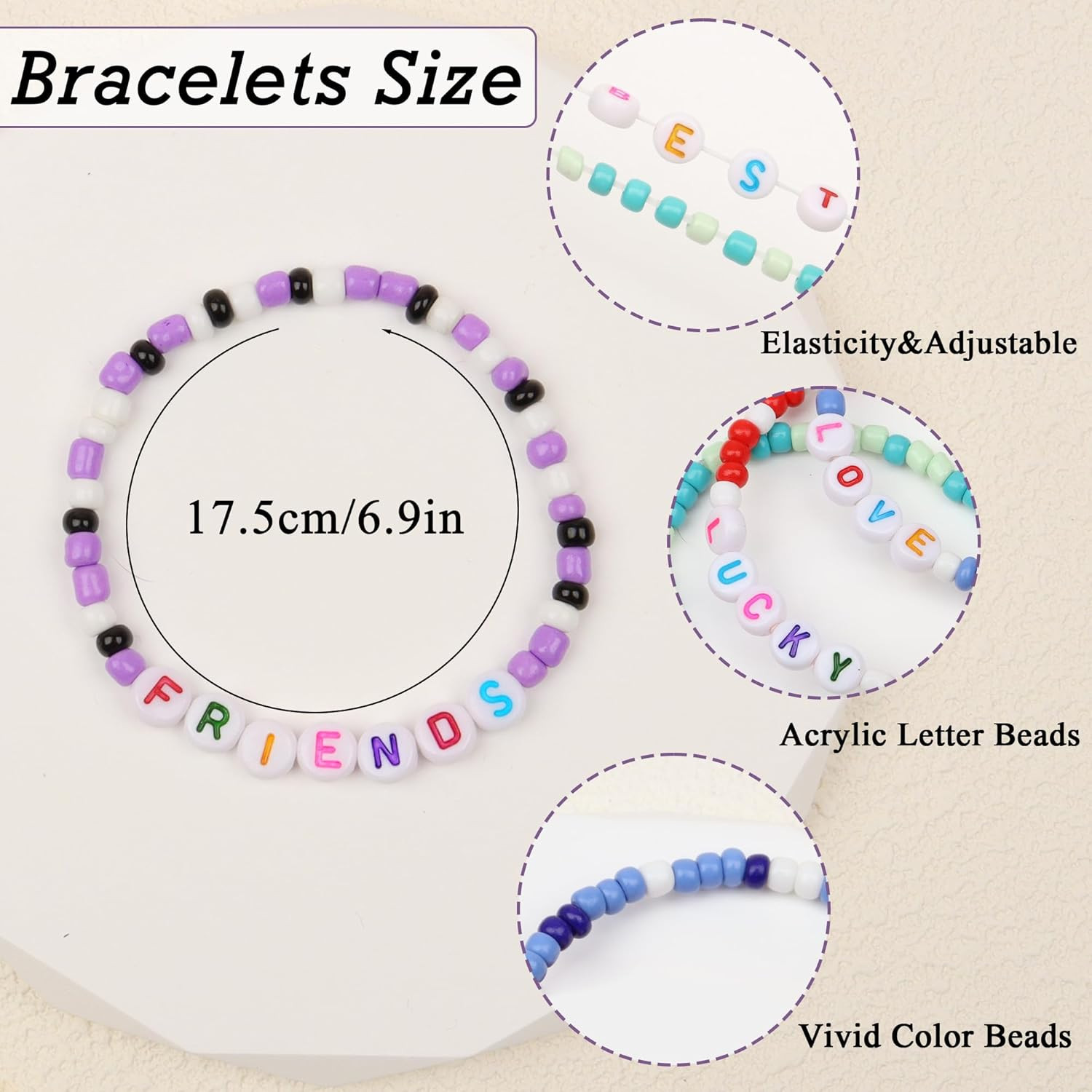 Friendship Bracelets for Girls Preppy Letter Beaded Bracelets Bulk Colorful Stre