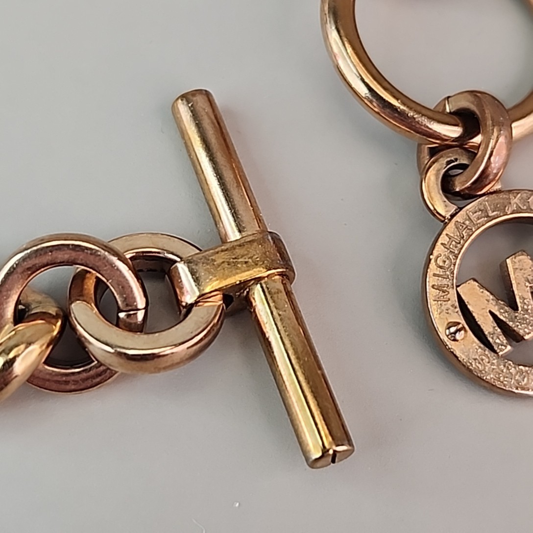 Michael Kors Chain Bracelet Round Logo Charm Chunky Copper Colored 7″