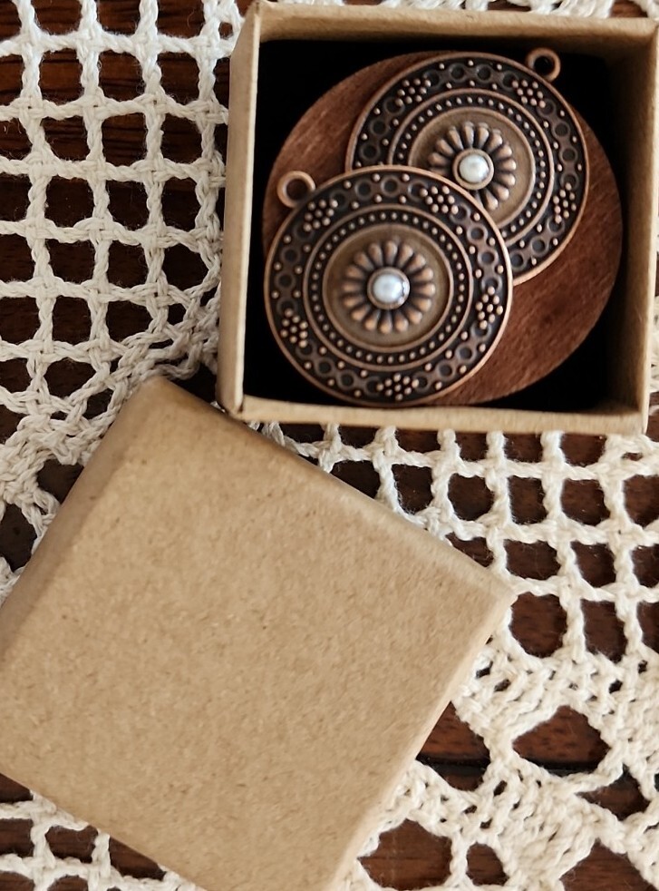 Handcrafted ~ Wood ~ Bronze ~ Alloy ~ Double Pendant ~ 1.25″ Dangle Earring