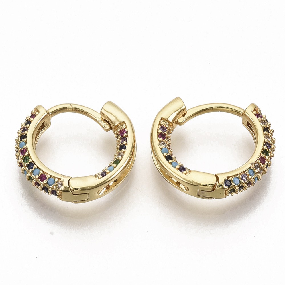 Hoop Earrings Cubic Zirconia Gold Plated Round 0.59 in Micro Pave Pin Ring E104