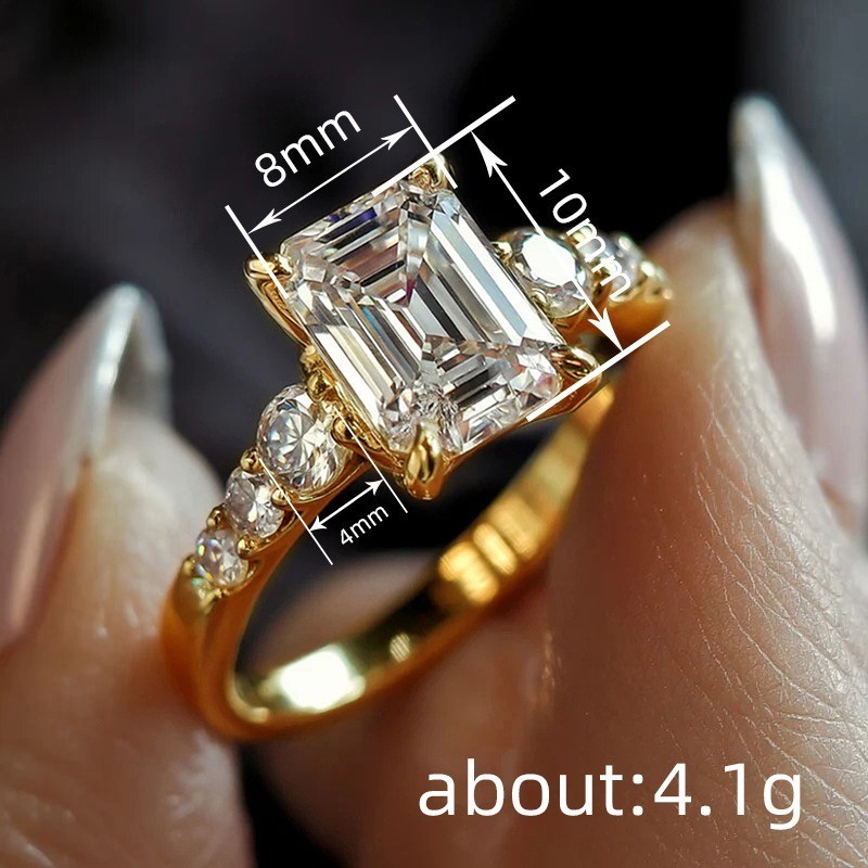 Fashion Woman 18k Gold Plated Sparkling CZ Square Band Ring Sizes 6-10