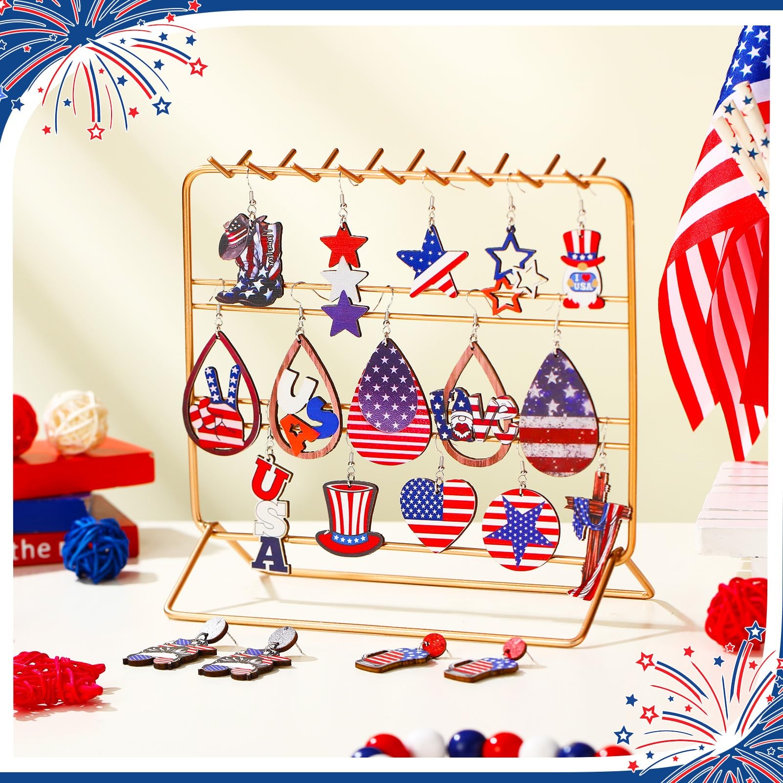 24 Pairs Acrylic Independence Day Earrings Bulk 250th Anniversary 4th of July…