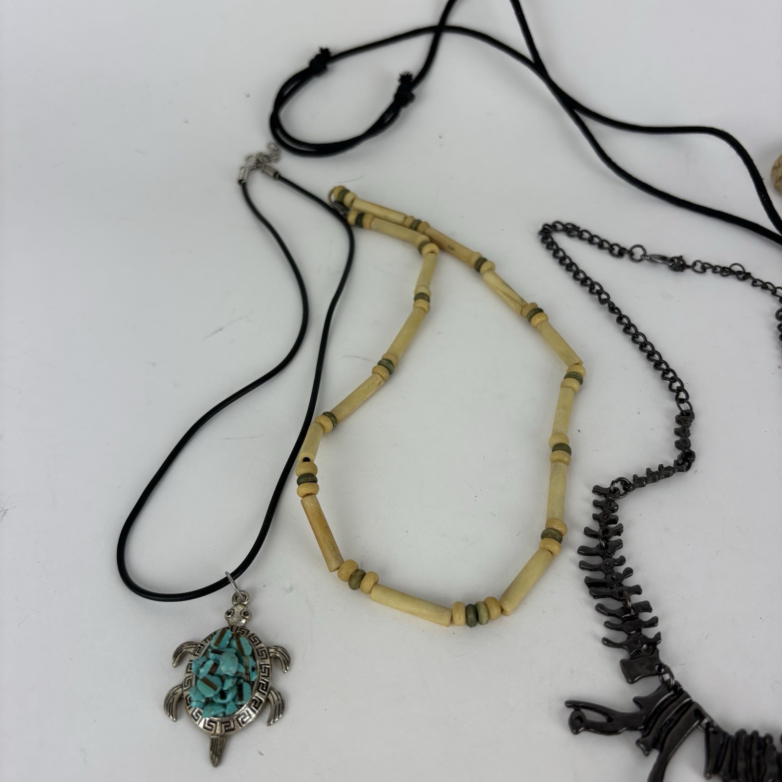 Lot of 7 Boho Necklace Pendants Turtle Dragon Dinosaur Hemp Beaded Jewelry
