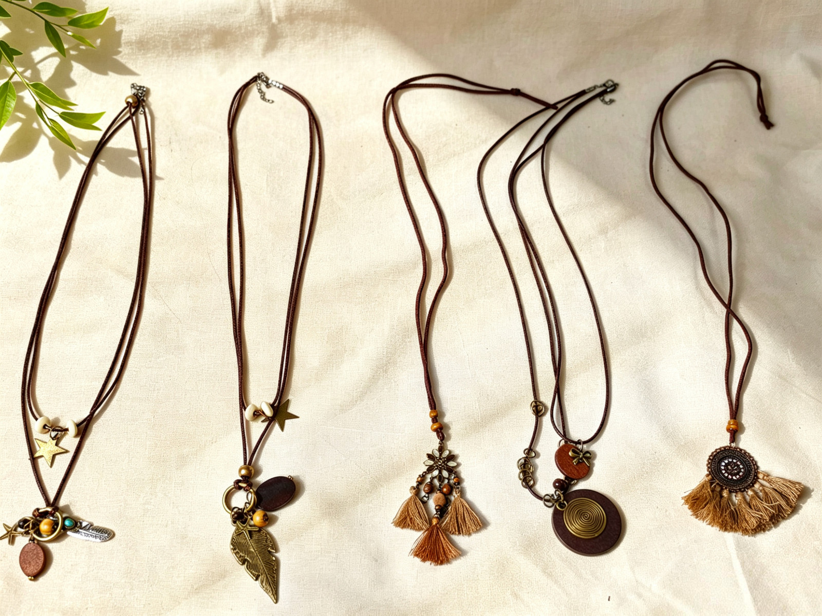 Boho Vintage Double Wax Cord Long Necklace Adjustable Layered Choker Unisex