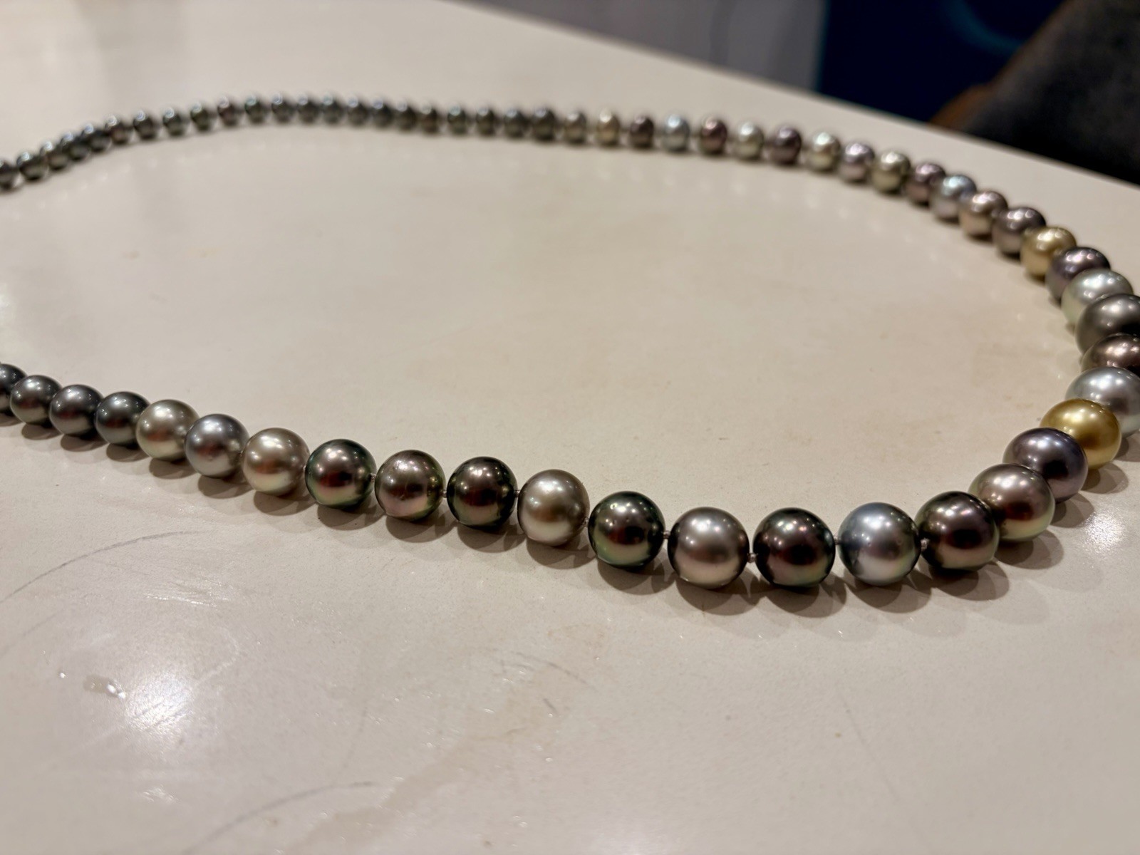 Rare Tahitan Pearl Necklace. 17.25 Inches Long. Pearls Taper From 9.1- 15.7mm