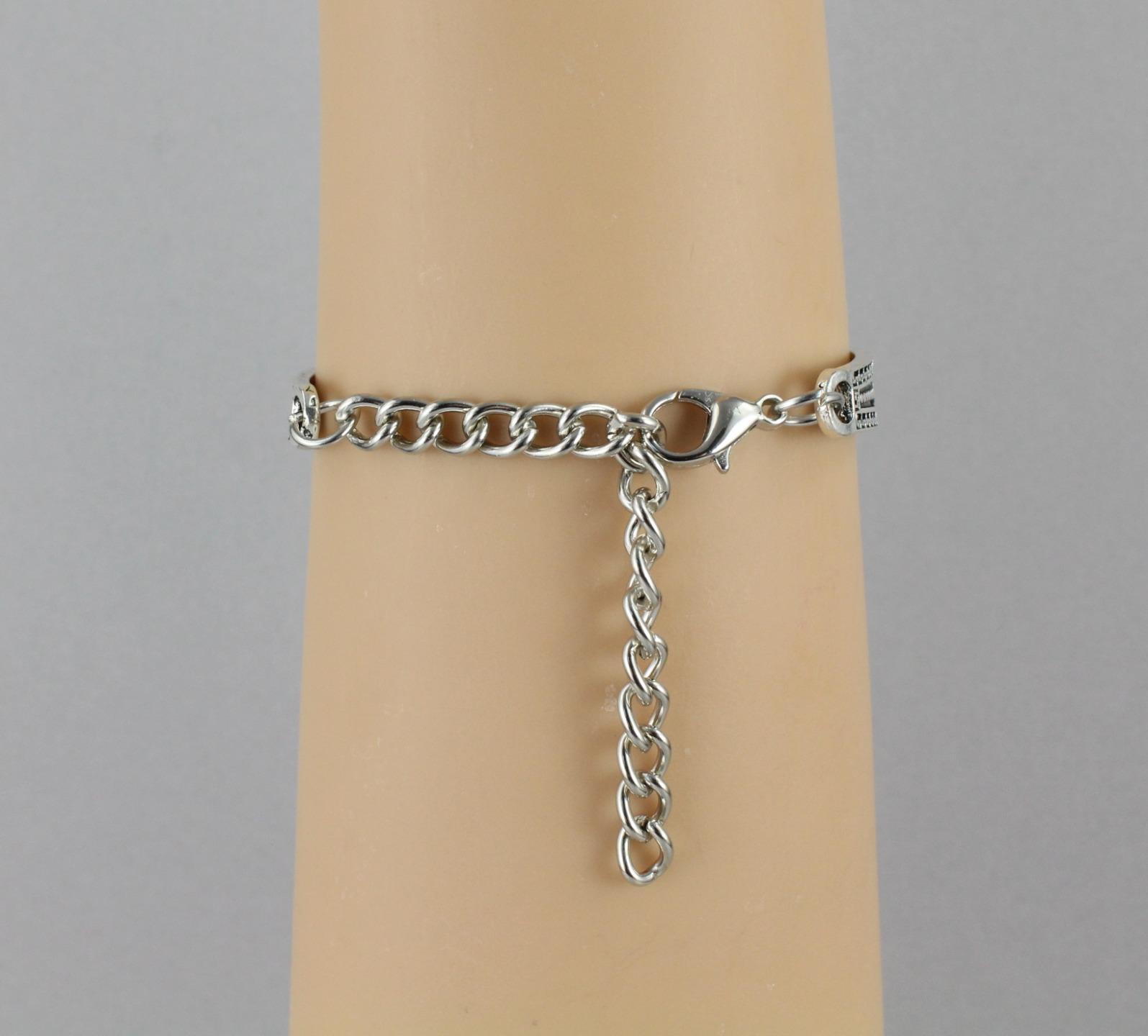 Cream Silver bracelet hinged bangle cuff chain link bracelet big faux gem