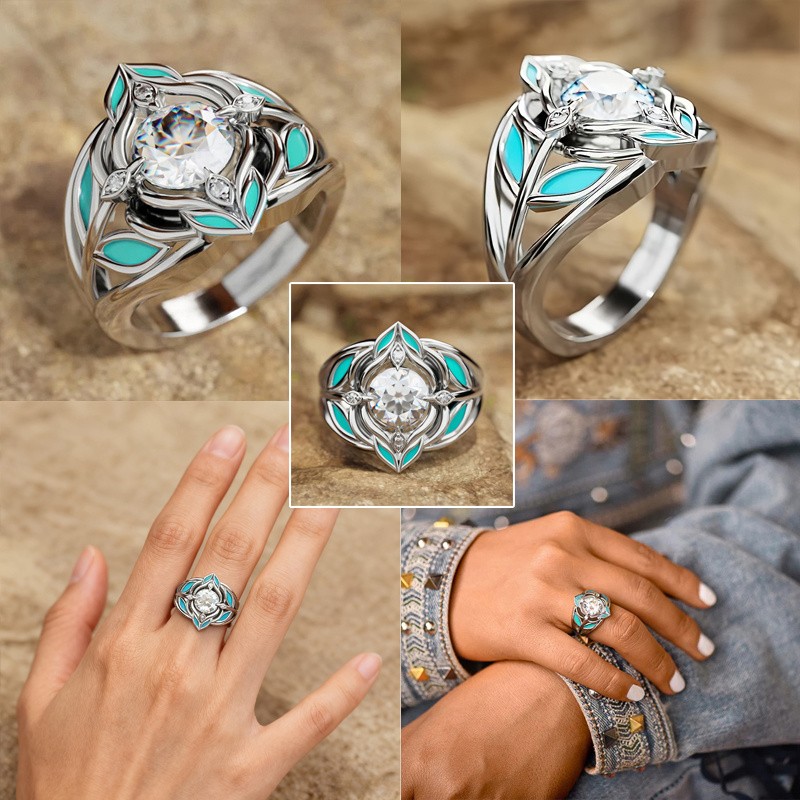 5Pcs Boho Turquoise Zircon Rings Set for Women Fashion Daily Jewelry Gift
