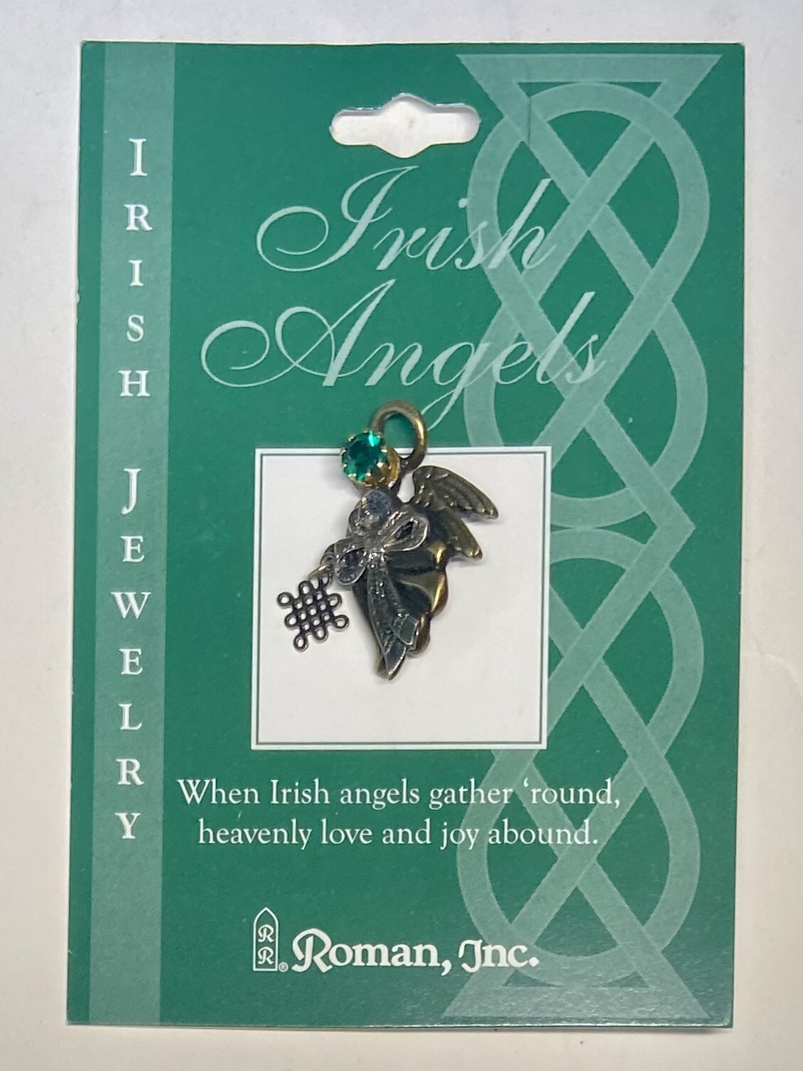 2002 Roman Inc. IRISH ANGEL Jewelry Pin Broche Green Emerald Love & Joy New ￼
