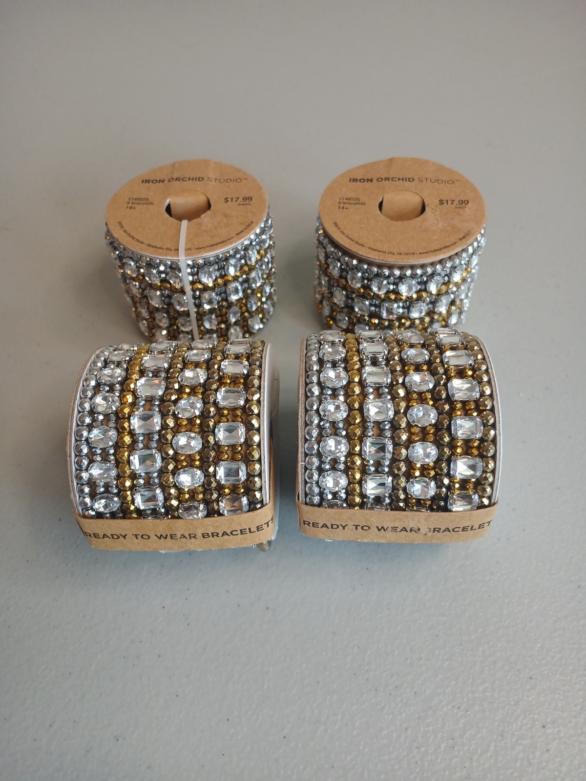 New! Iron Orchid Studio Gold & Silver Rhinestone 9 Count Bracelet Rolls Lot Of 4