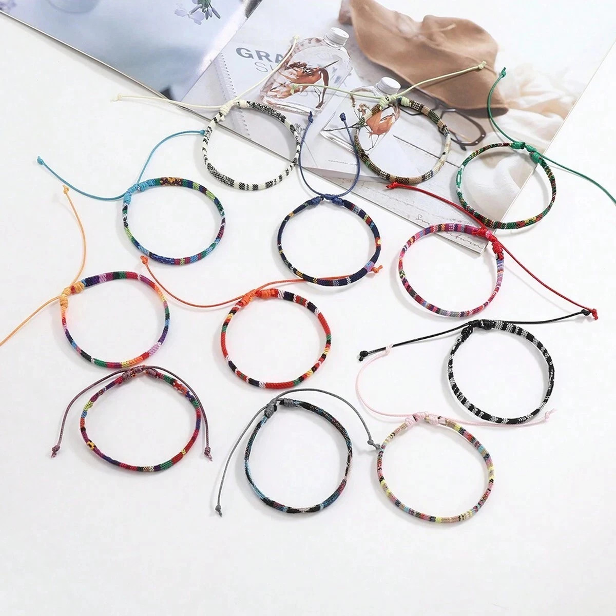 12 Boho Men & Women Surfer Beach Bracelet Set Braided Boho Handmade Bracelets