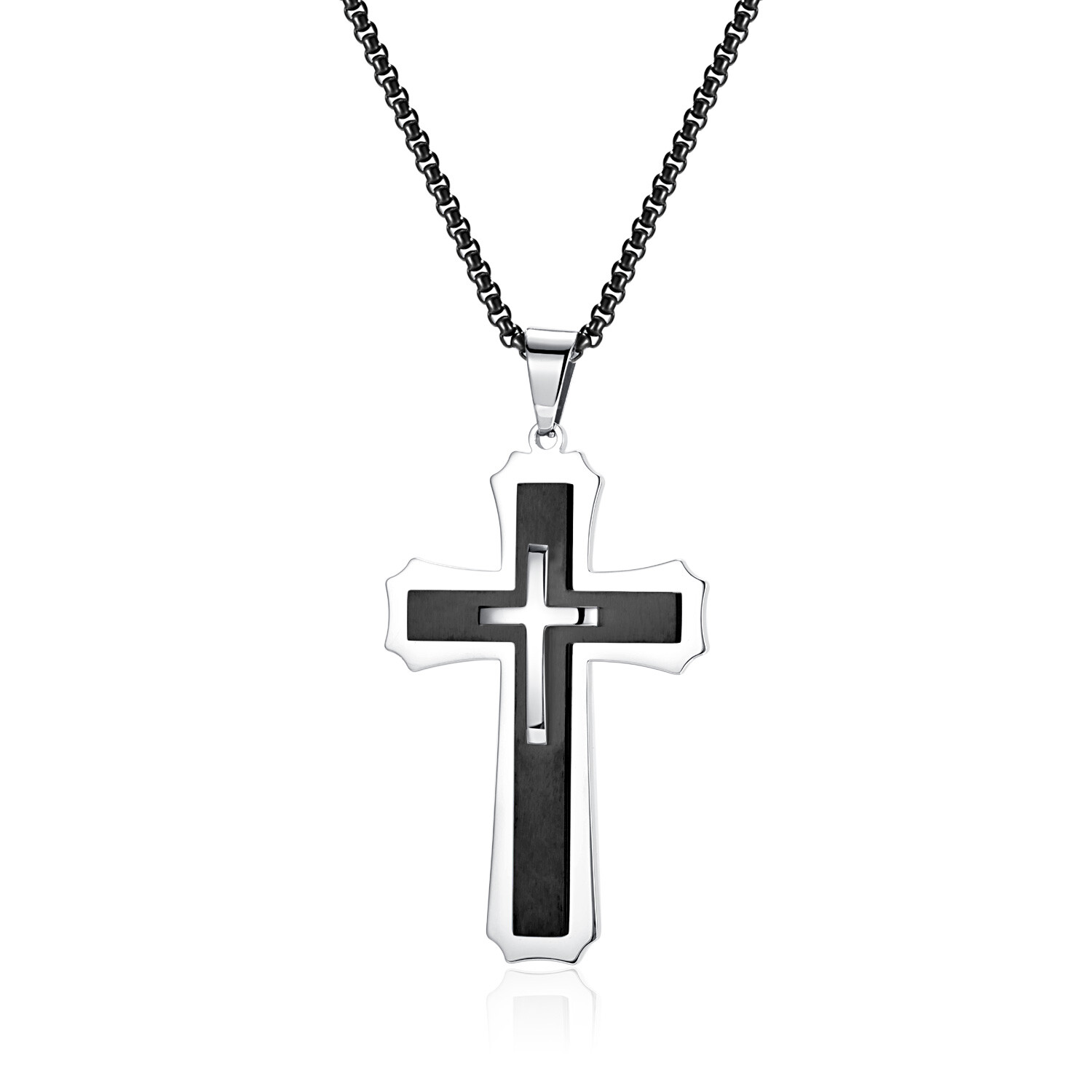 Large 52*84mm Simple Cross Pendant Charm Stainless Steel Rolo Chain Necklace 30′