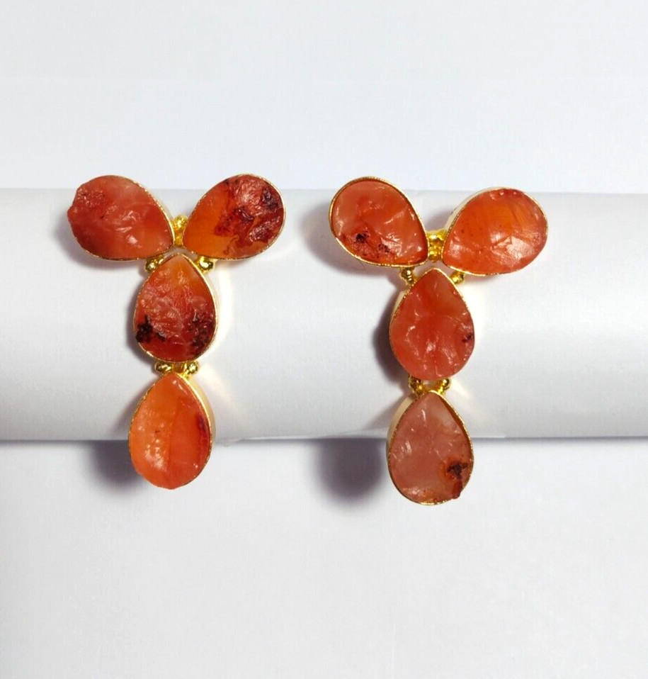 Natural Multi Color Stone Rough Earrings Gold Plated Earrings Birthstone Earring