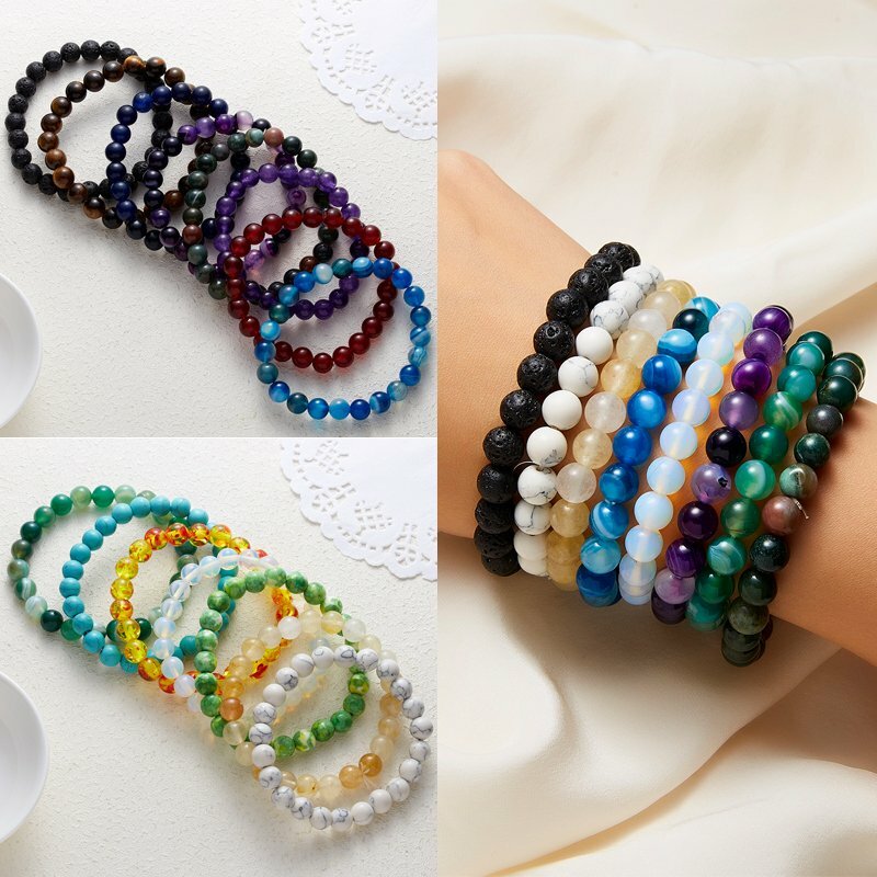 7 Chakra Healing Beaded Bracelets Lava Rock Bangle Natural Stone Agate Jewelry