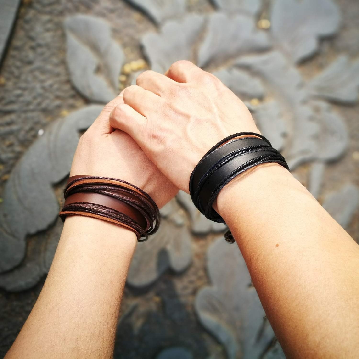 Genuine Leather Bracelet for Women & Men,Unisex Multilayer Leather Adjustable…