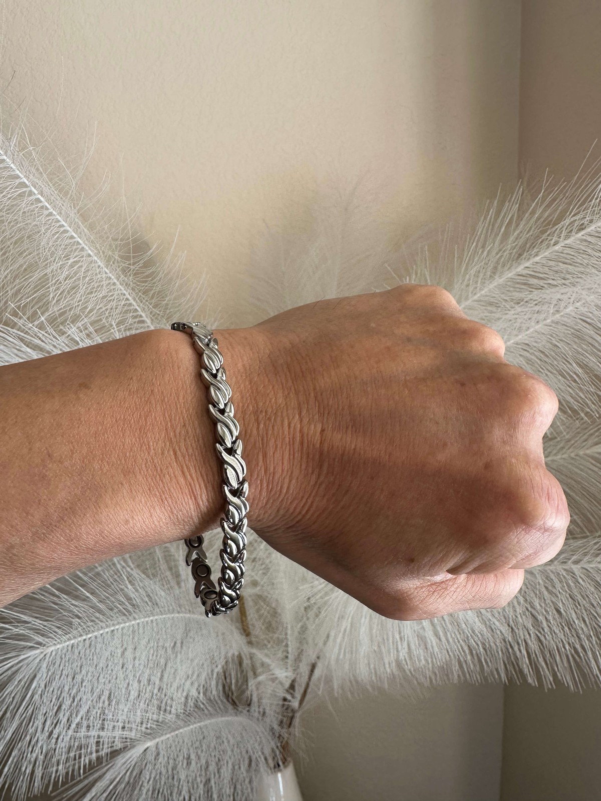 Silver Swirl Magnetic Bracelet 4 elements women Balance Energy Power Love Joy RX