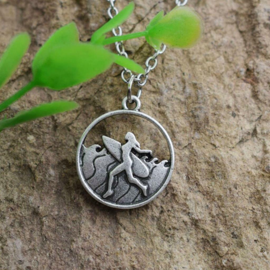 SURFER GIRL NECKLACE 22″ Chain Outdoor Adventure Pendant Surfing Surf Beach