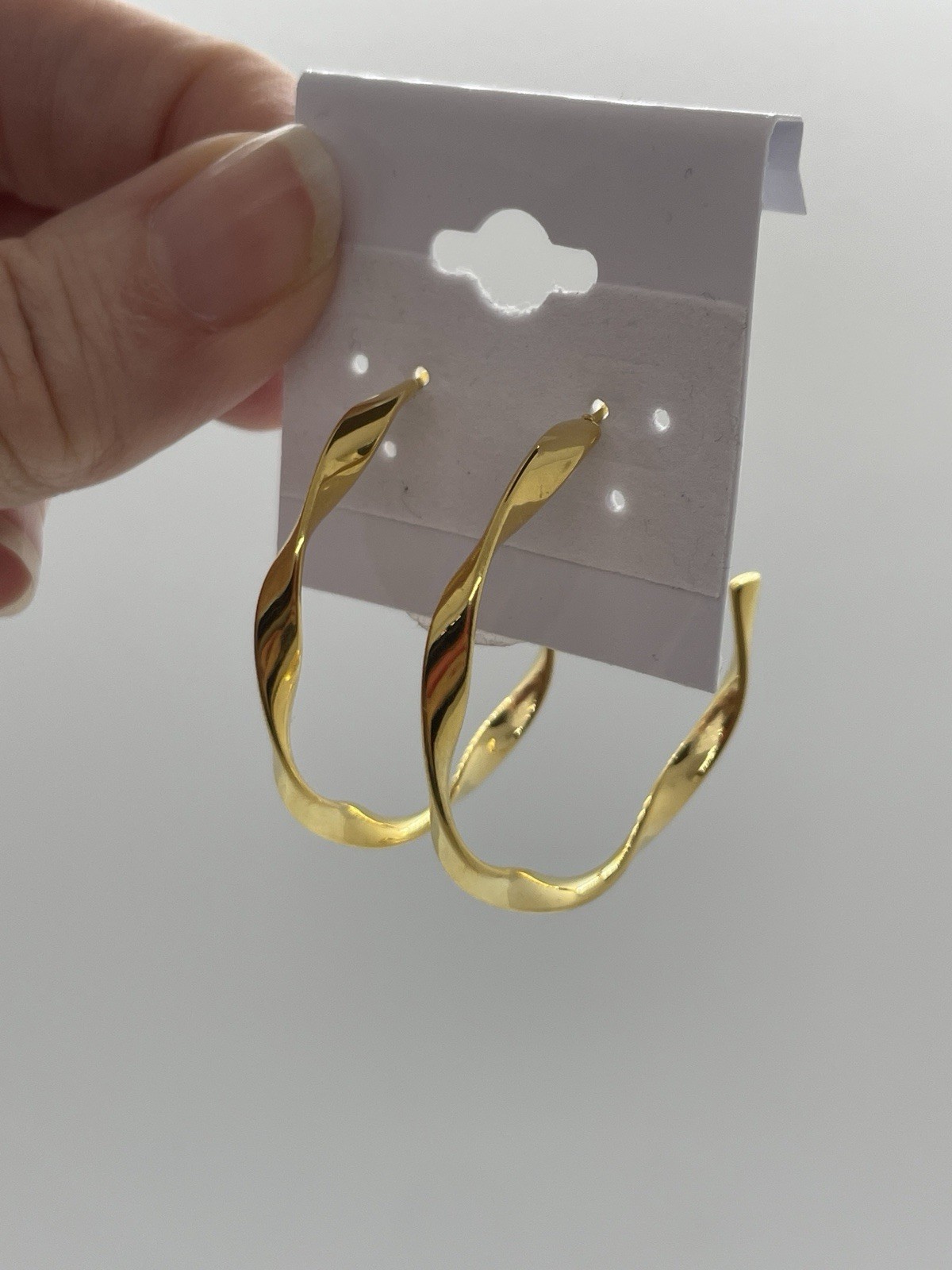 Gold Twisted Hoop Earrings Bold Medium Wave Wavy Statement Chunky Hoop C-Shaped