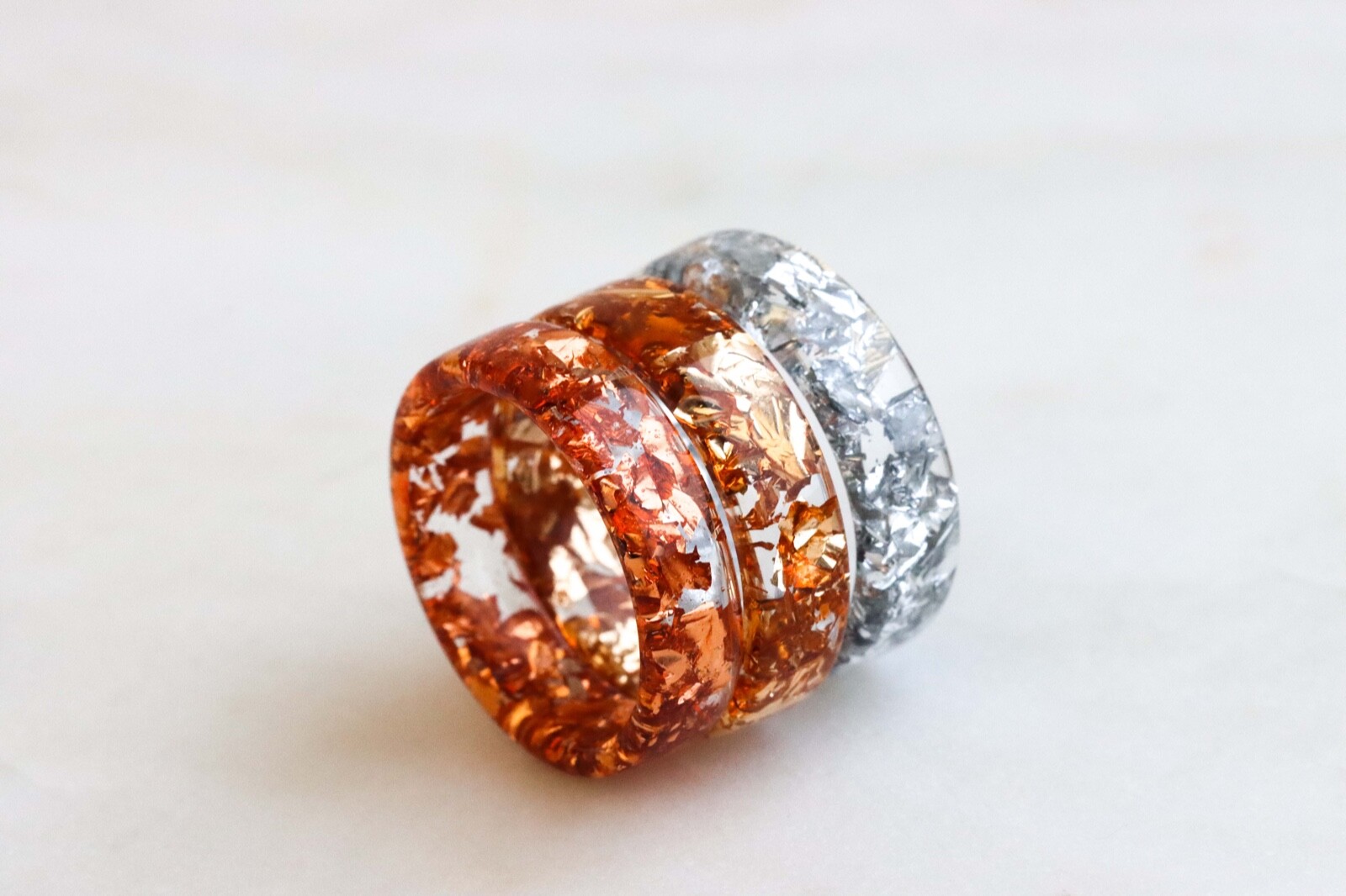 Handmade Resin Ring with Silver Flakes – Unique Gift for Women & Men