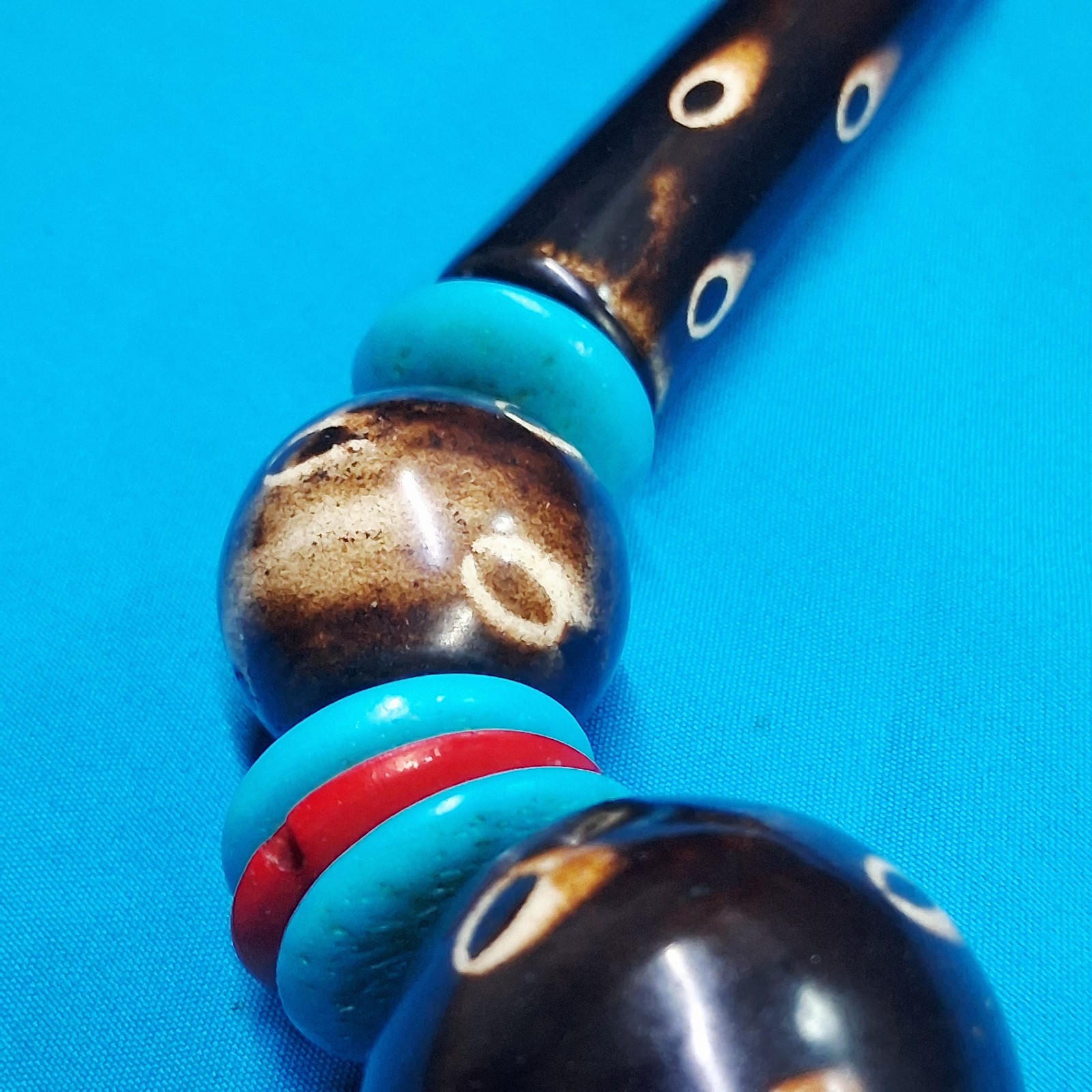 Vintage Channel Set Wood Bead Dotted Design Statement Necklace