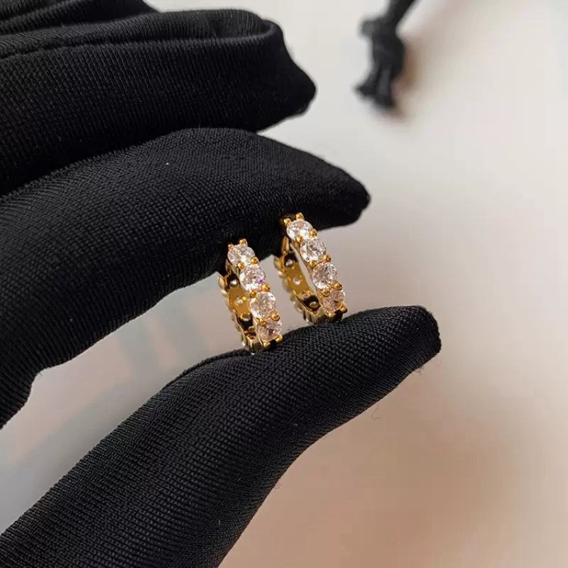 10mm CZ Huggie Hoop Earrings Dainty Small Hoops Earrings Gold or Silver 491