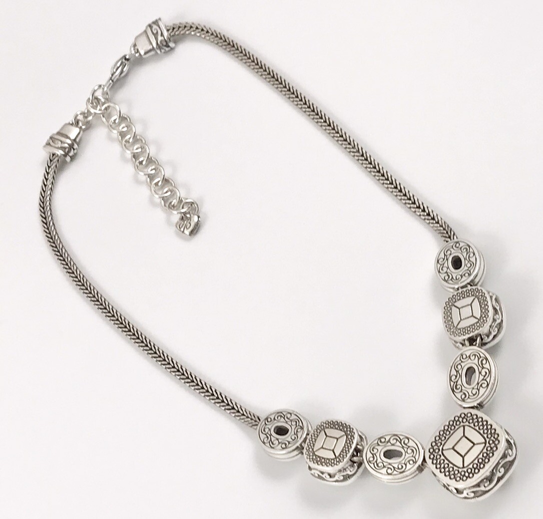 Brighton Venus Rising Silver Smokey Crystals Flat Chain Necklace 17 In. #16
