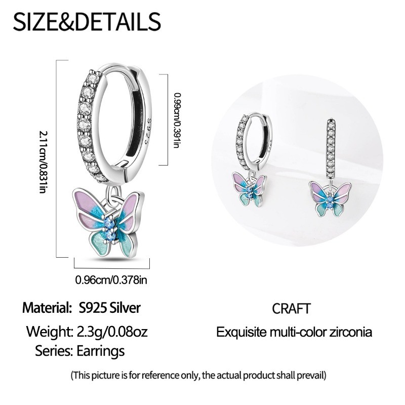 PANDACH 925 Sterling Silver Butterfly Dangle Earrings for Women Birthday Gift