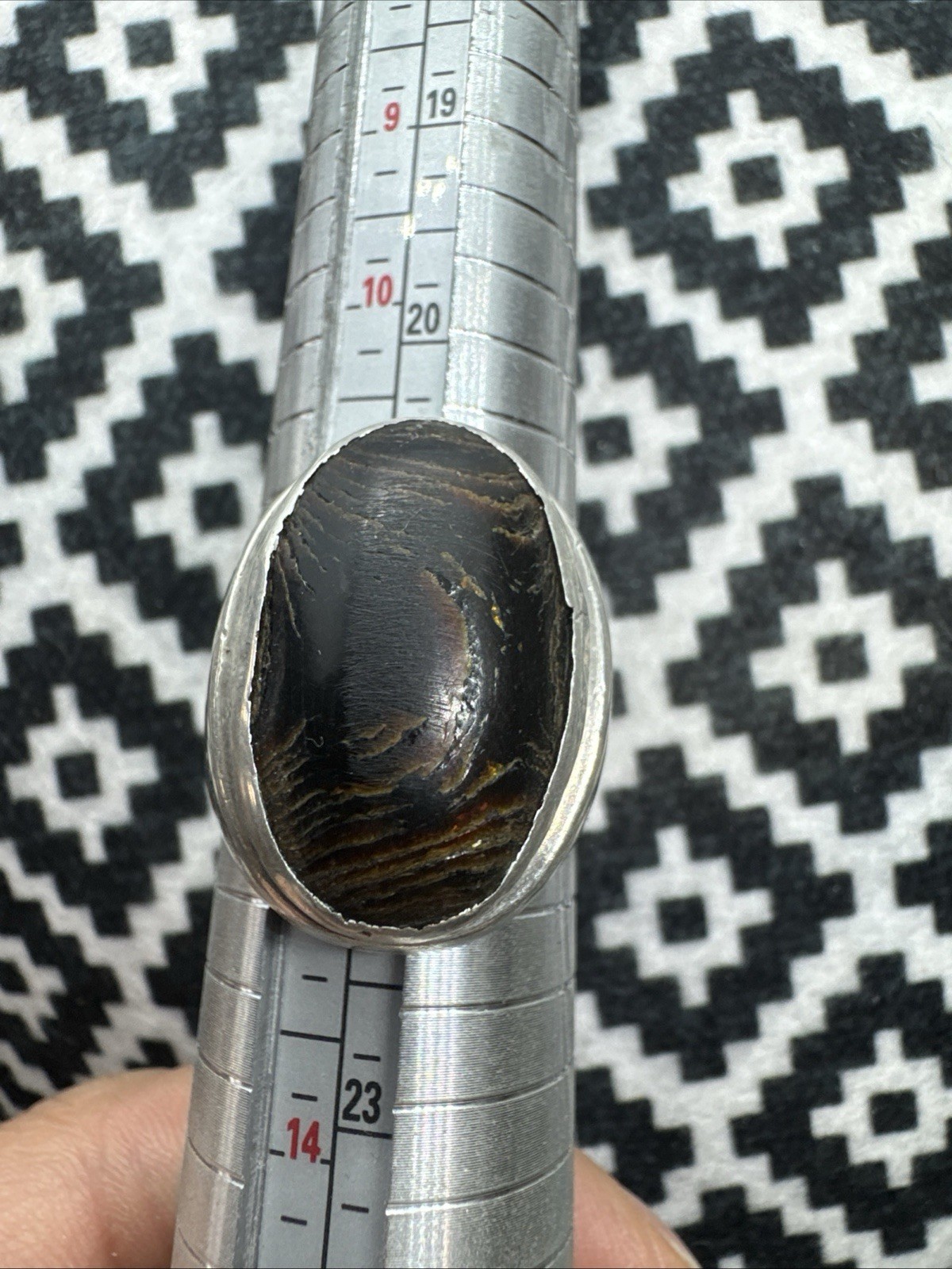 Vintage Copper Black Obsidian 925 Sterling Silver Ring