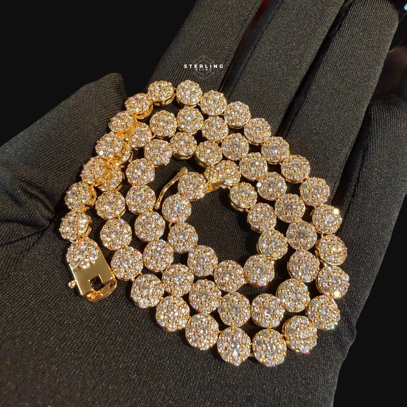 7mm CZ Flower Cluster Tennis Honeycomb Necklace 14K Gold Plated Gold Silver