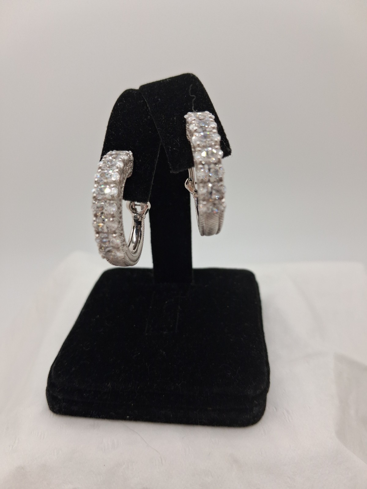 Judith Ripka Sterling 118 Facet DBL Brilliant Diamonique (CZ) Hoop Earrings, 1″L