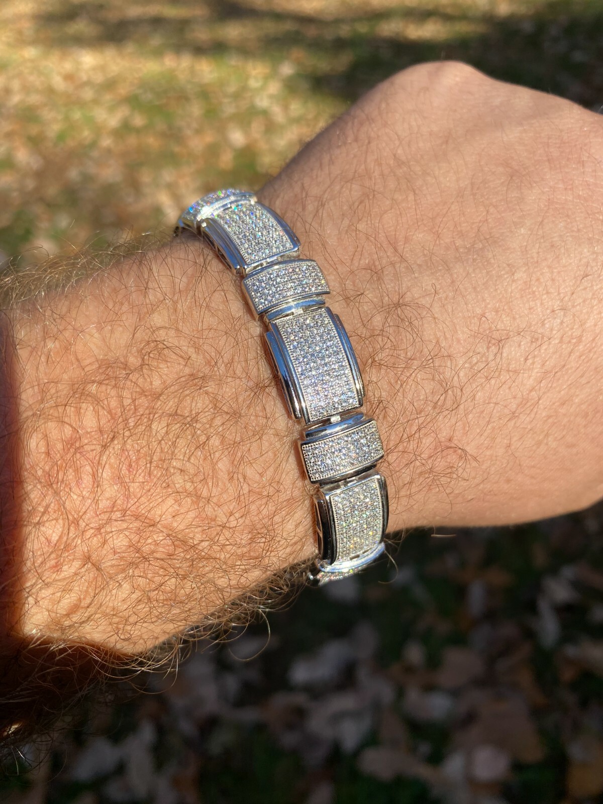 Mens Real Solid 925 Sterling Silver CZ HipHop Custom Flooded Out Bracelet 12mm