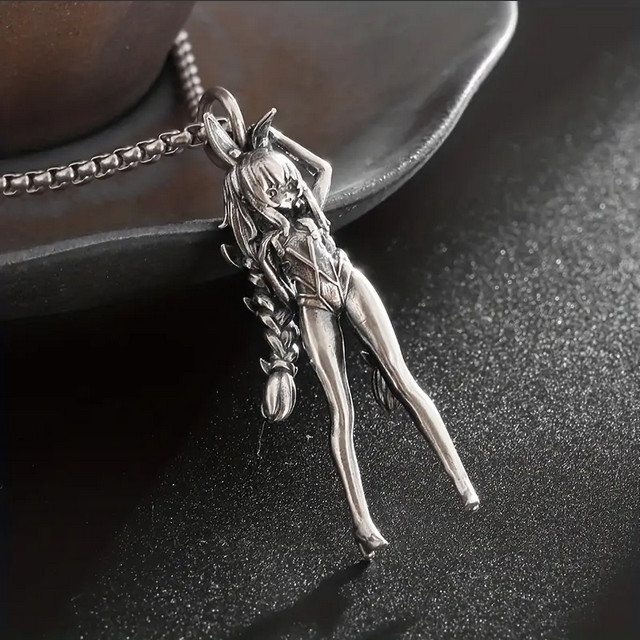 Bunny Girl Braids Jewelry Vintage Silver Sexy Goddess Standing Pendant Necklace