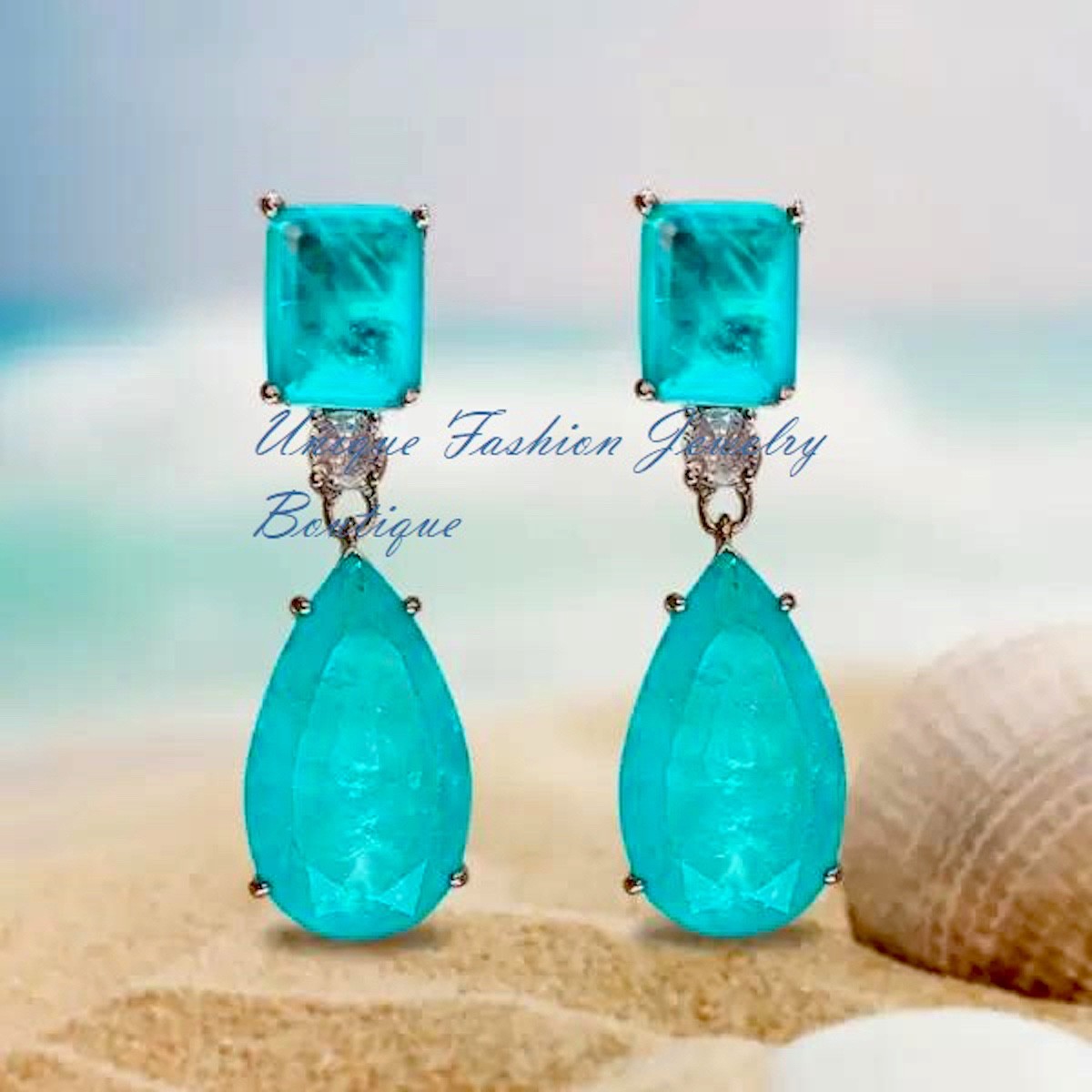 18k Platinum Plated 24 CT Paraiba Tourmaline Drop Earrings Over Sterling Silver
