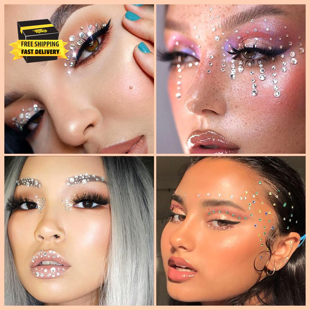 Face Gems Stick on Face Jewels Rhinestones Pearls Festival Rave Fairy Jewelry Ac