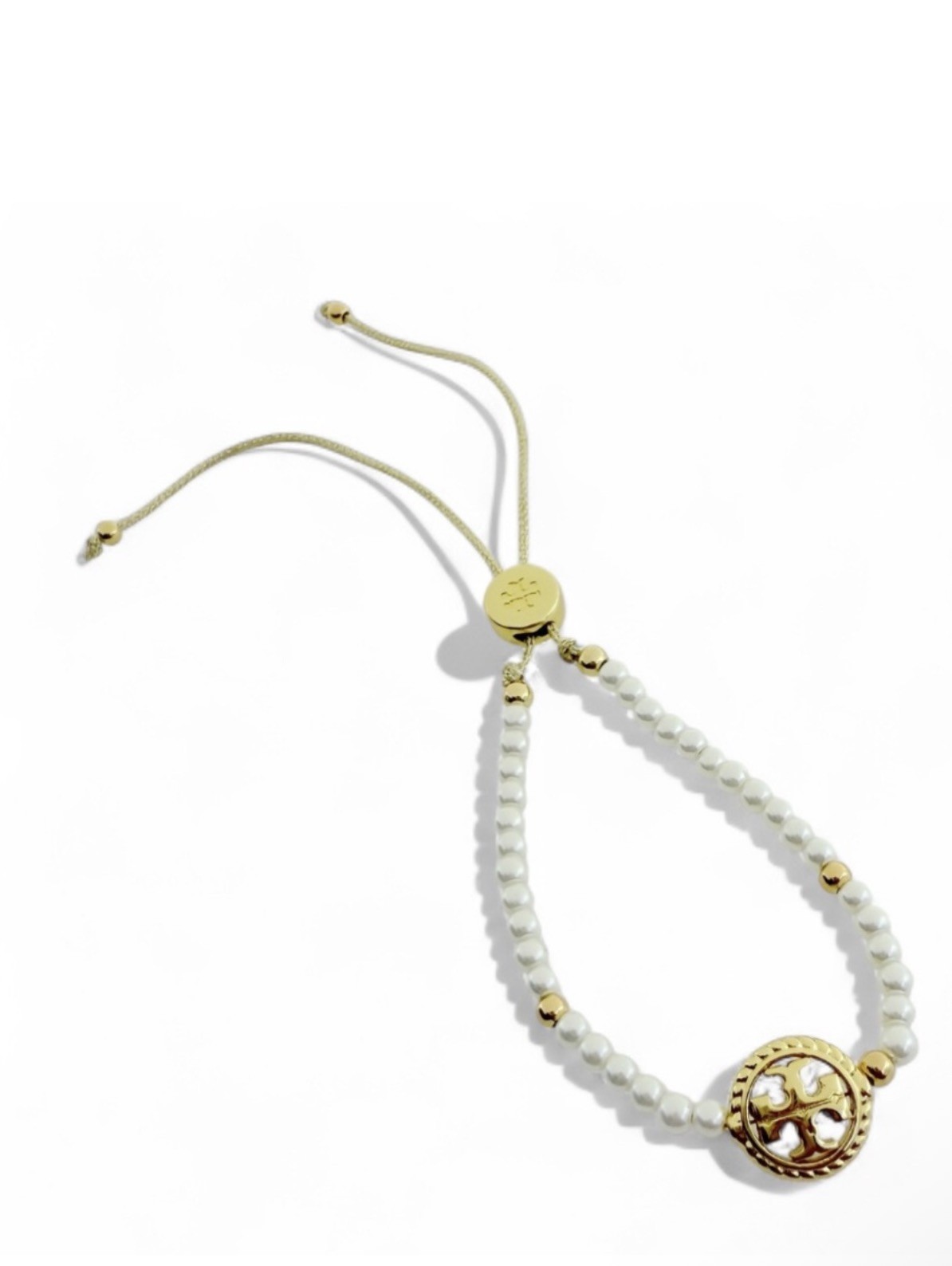 Tory Burch Rope Logo Slider Pearl Bracelet in Gold Sexy Fancy