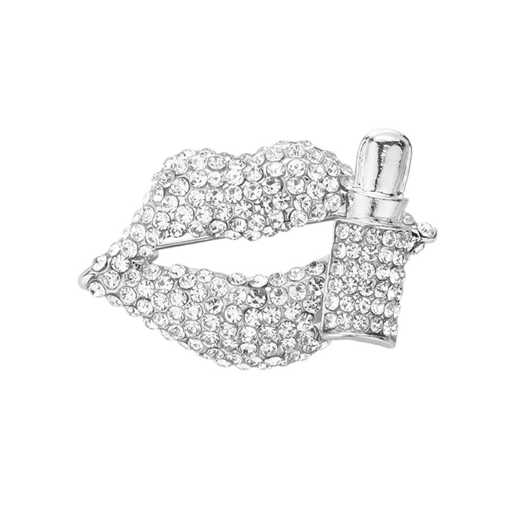 3PCS Rhinestone Lips Lipstick Brooch Pin Set Crystal Fashion Lapel Pin Gift Wome