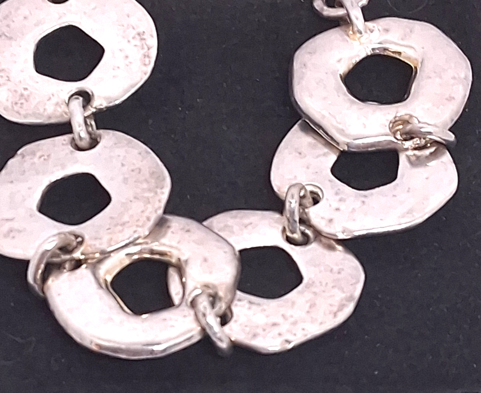 Vintage Silver Tone Hammered Chunky Link with Lobster Clasp Bracelet-7 Inch