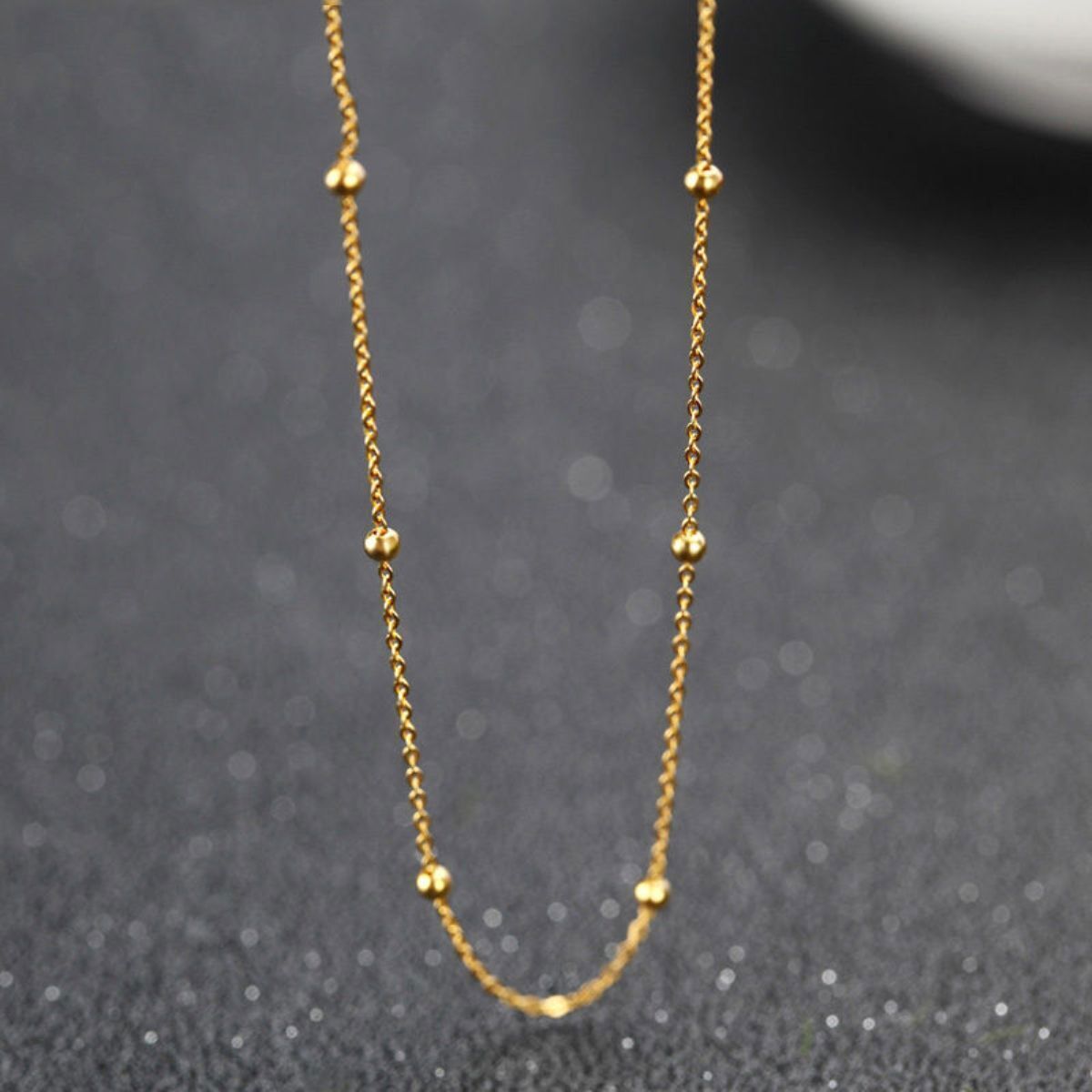 Authentic 18k Yellow Gold Chain Women Luck Beads With O Link Necklace 20inch