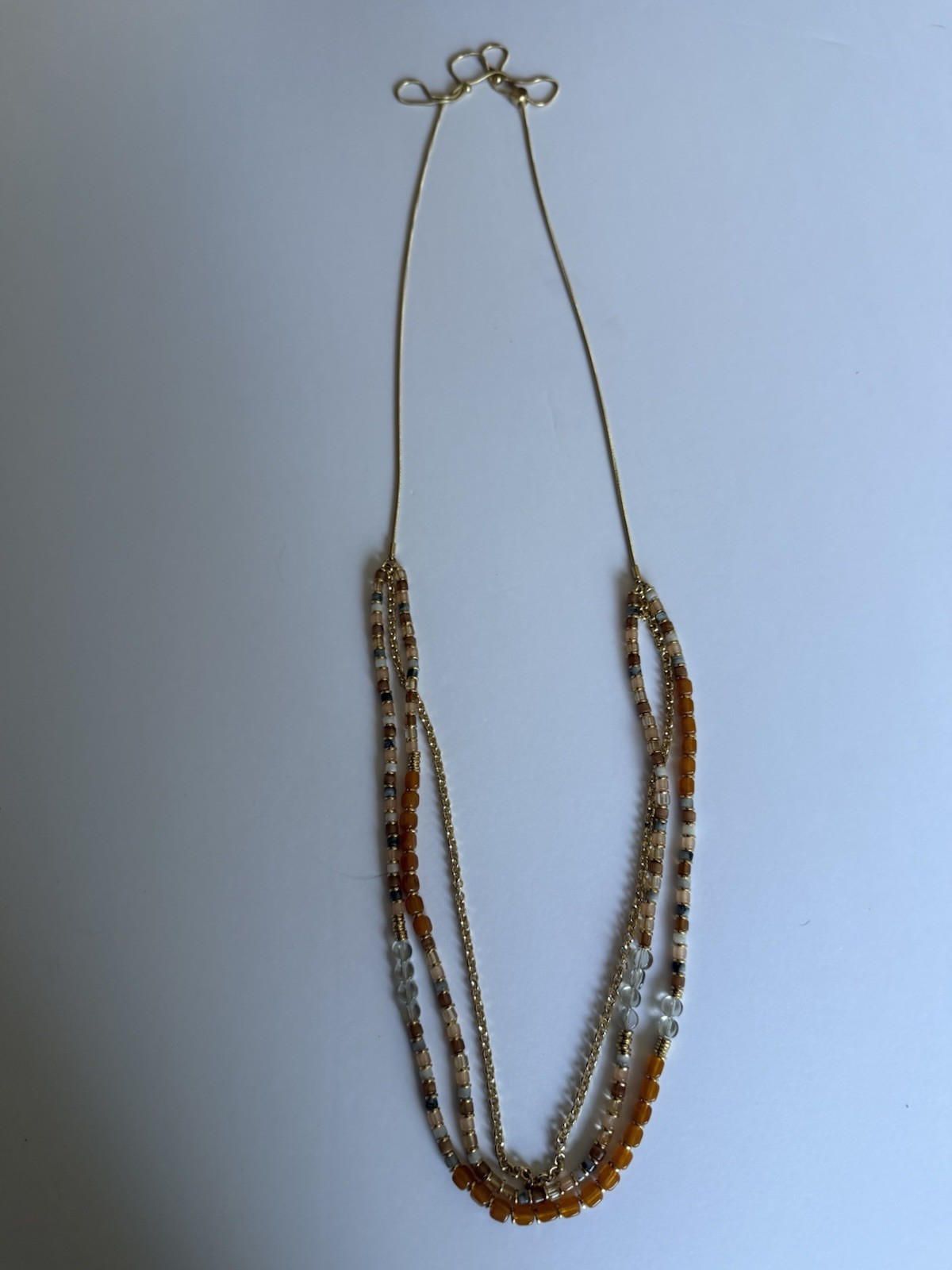 J.Jill Multi Strand Beaded Necklace Orange Tan Blue Gold Tone Boho