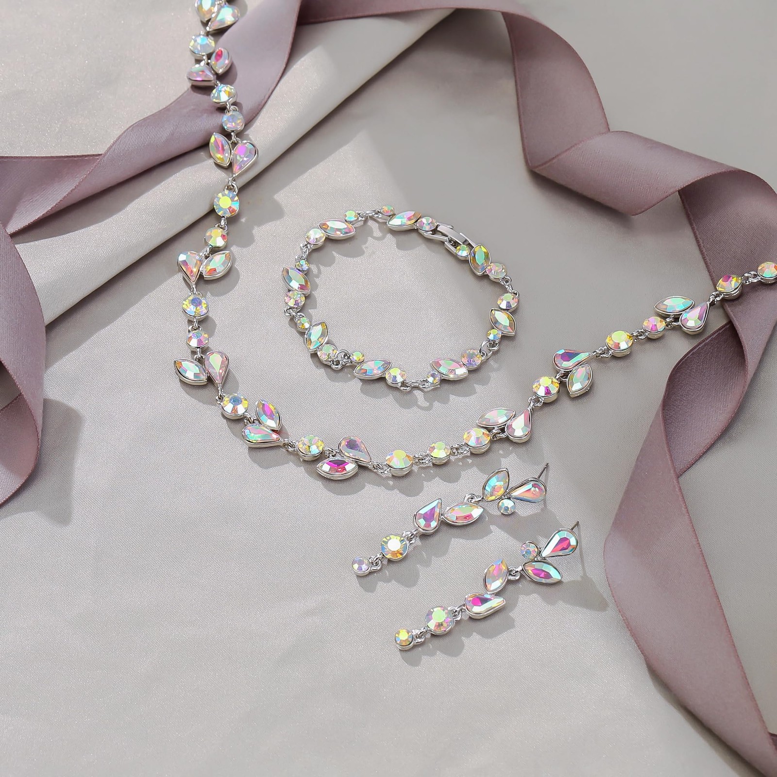Crystal Costume Jewelry Sets for Party, Gorgeous Marquise Round Rhinestone Le…