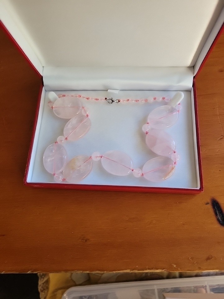 Rose Quartz Beaded Boho Fairy Cottagecore Vintage Necklace with Jewelry Box