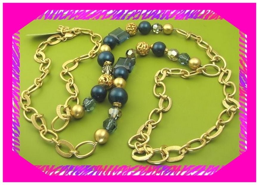 BRIGHTON CONTEMPO CHIC Blue & GOLD Crystal Bead LONG NECKLACE NWtag $108 60%