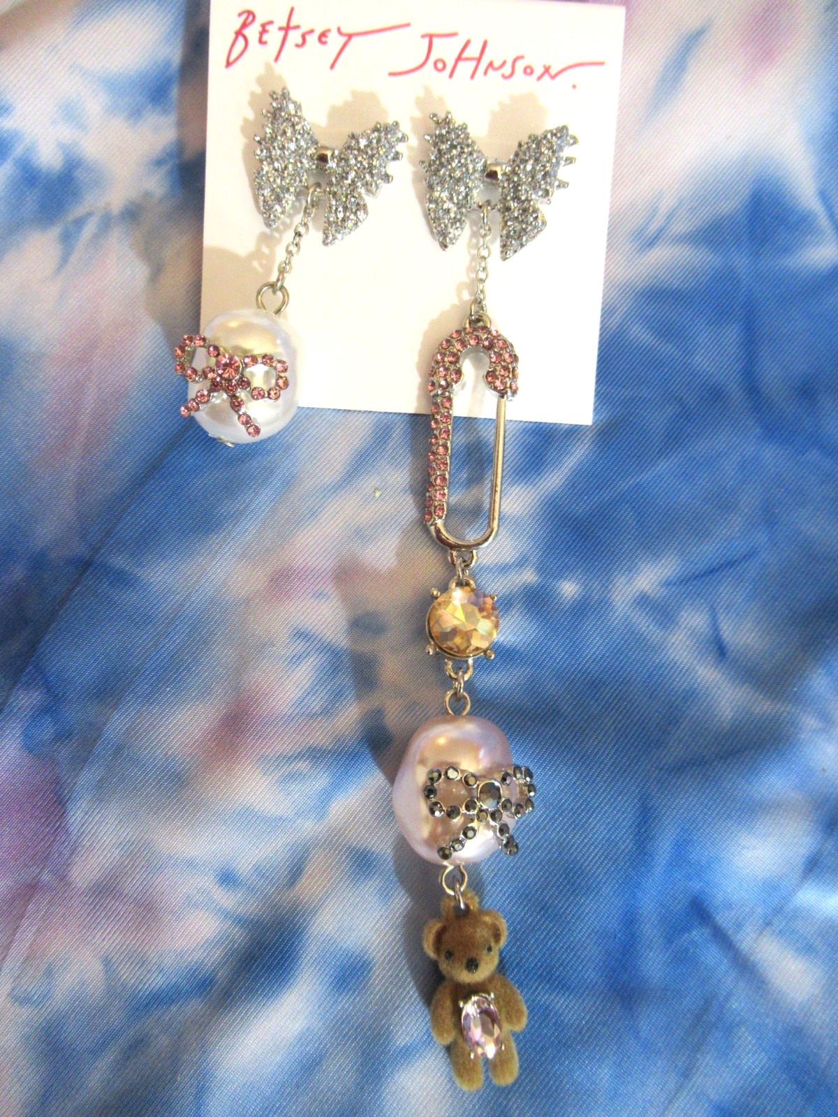 Betsey Johnson Spikey Heart Teddy Bear Flush Teddy Bear Safety Pin Bear Earrings