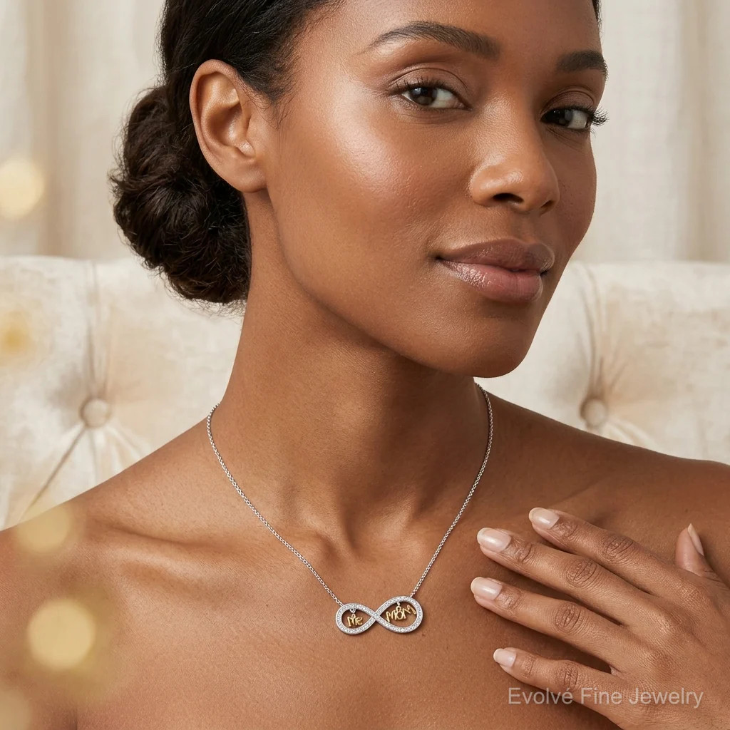 Sterling Silver Gold-Plated MOM And ME CZ Infinity Necklace