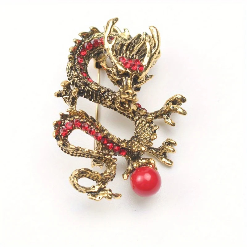 Majestic Chinese Dragon Dragon Ball Brooch Men’s Temperament Pearl Brooch