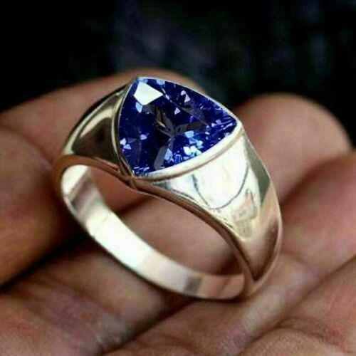 3Ct Trillion Simulated Tanzanite Halo Women’s Ring 14K White Gold Plated Silver