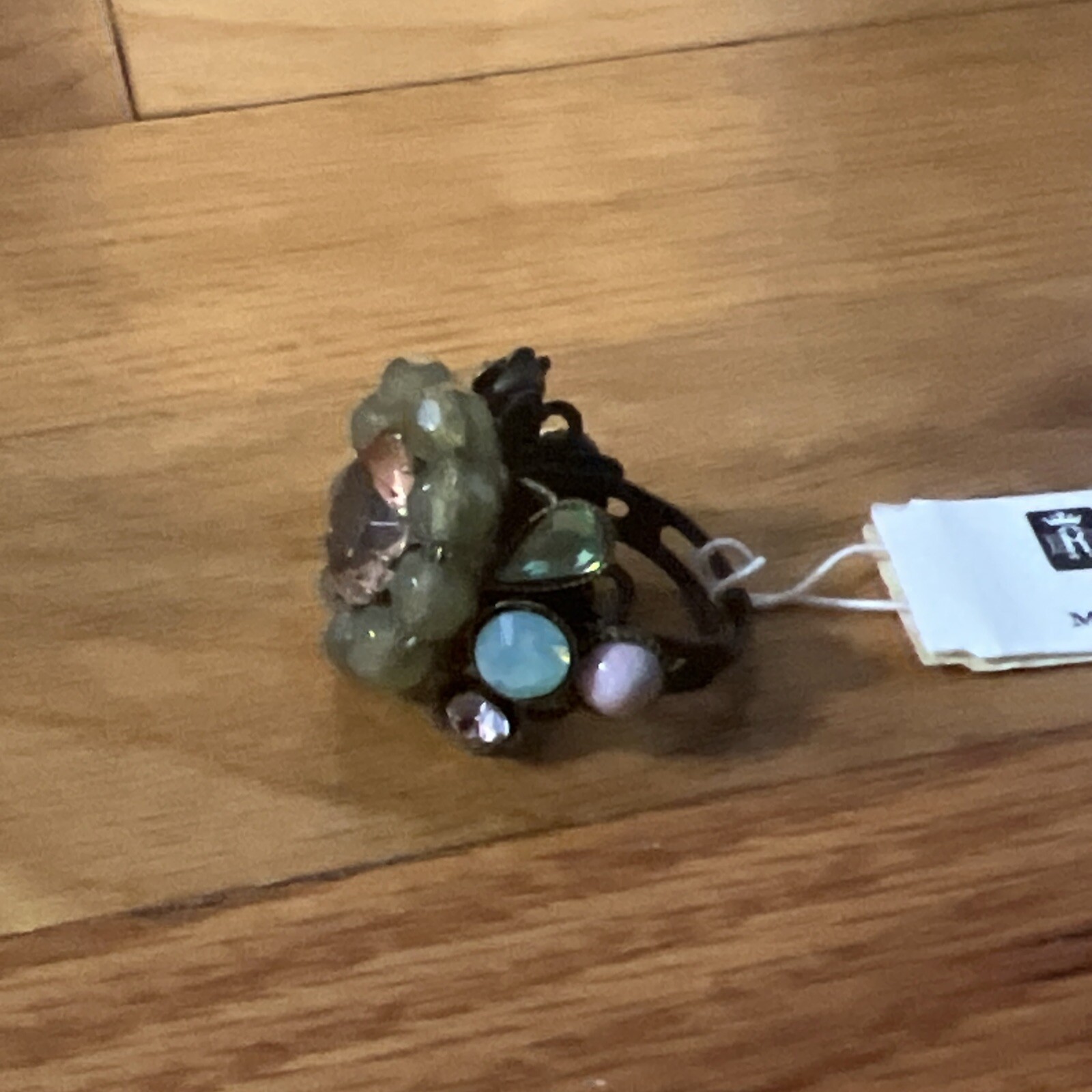 Elizabetta Ricciardi Adjustable Crystal Ring. NWT. Green & Brown Flower