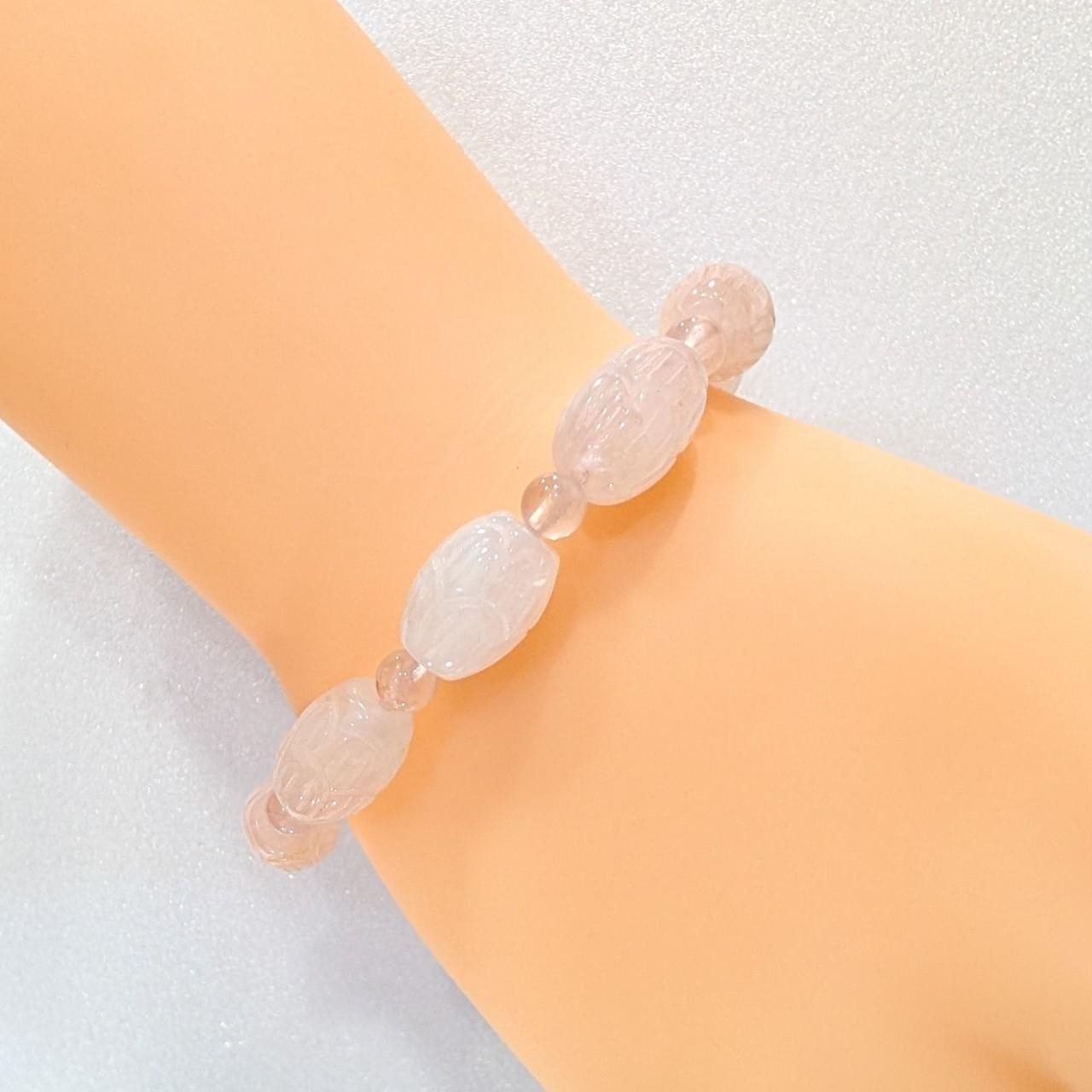6+11mm Carved Rose Quartz Barrel Bead Bracelet *ON SALE: see description