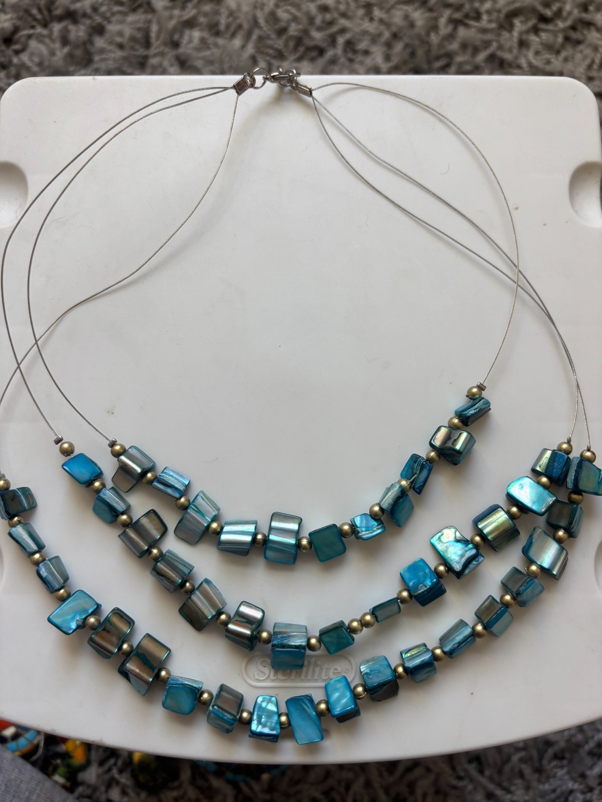 Necklace Blue Beaded Multi Strand Boho Shiny Fashion Jewelry